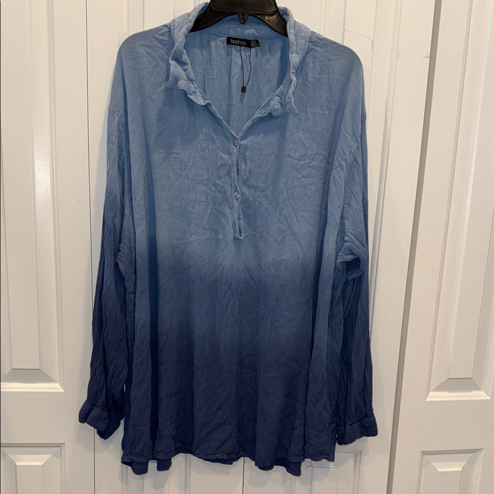 boohoo Blue Ombre Long Sleeve V-Neck Tunic Top